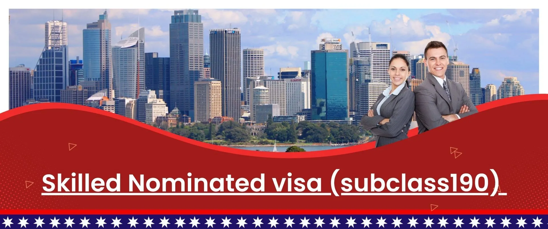 Skilled Nominated (Visa Subclass 190)- Australia PR Visa buildings with standing man and woman